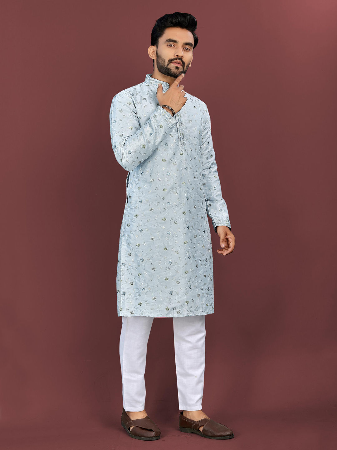 Solid Silk Kurta With Pyjamas
