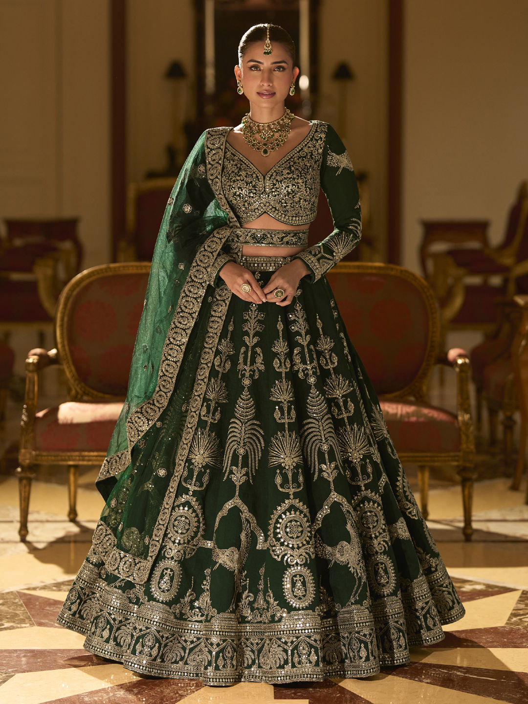 Bridal, Wedding Green color Silk fabric Ready to Wear Lehenga : 2041167