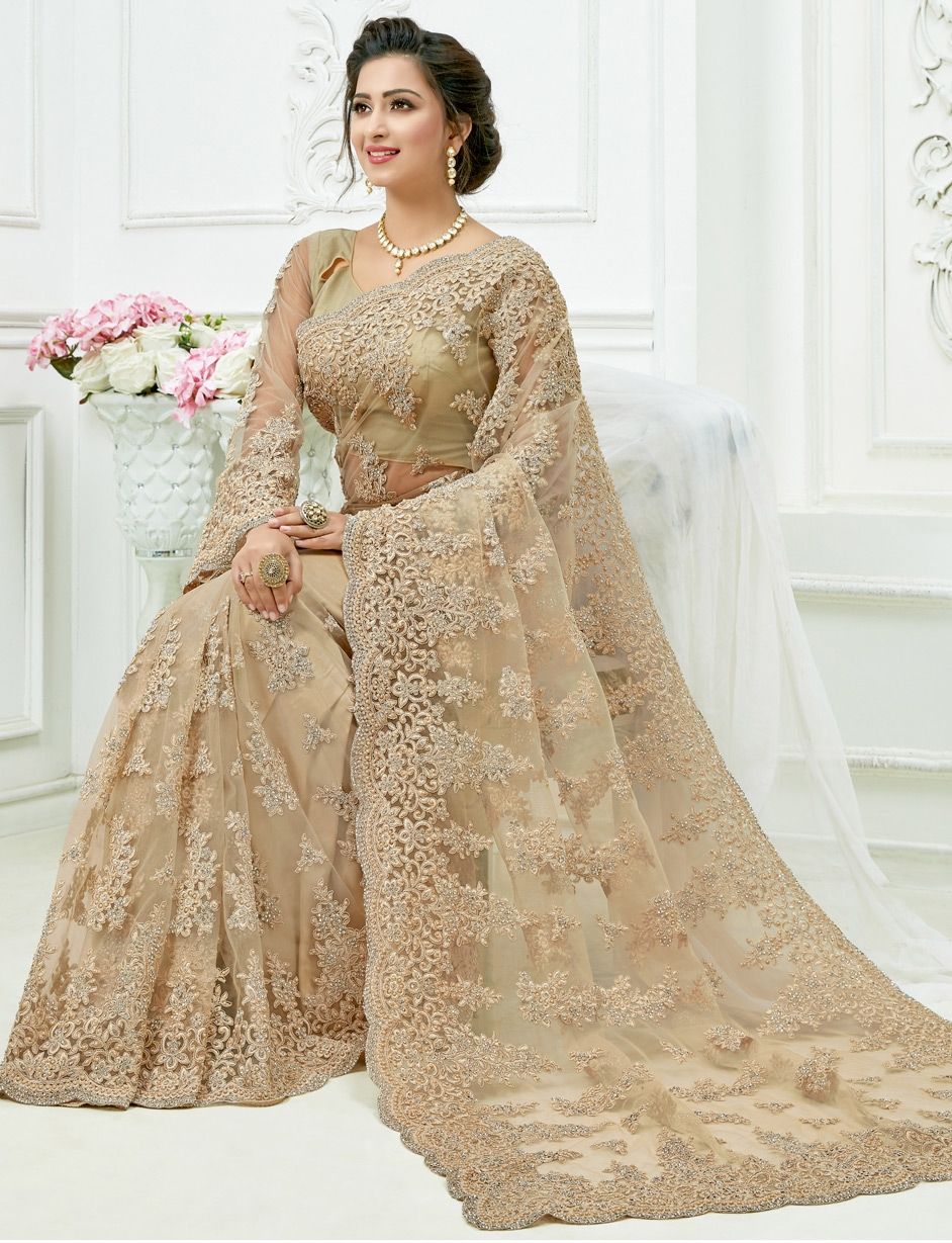 Imperial Beige Linen Fabric Party Wear Weaving Saree