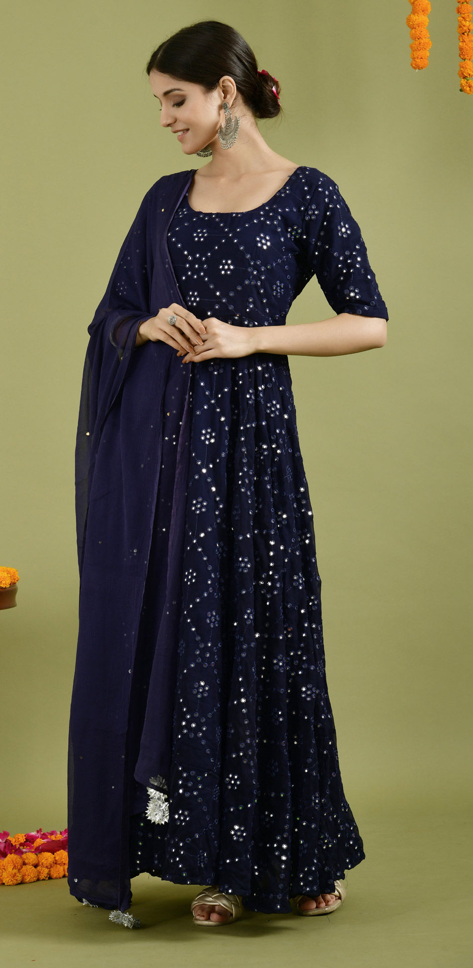 Vista Blue Georgette Designer Gown