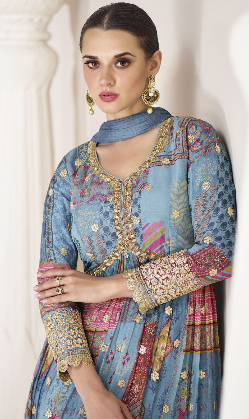 Modern Blue Organza Designer Party Wear Heavy Salwar Suit Collection With Blue Santoon