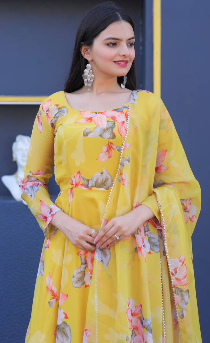 Party Wear Yellow color Silk fabric Gown : 1884763