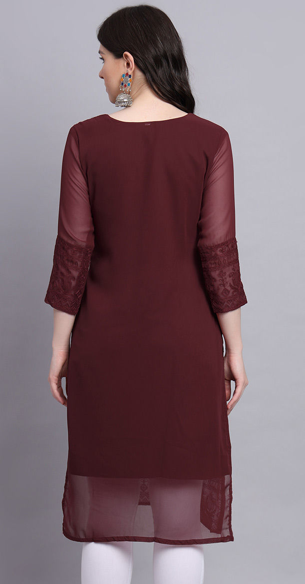 Maroon Designer Casual Wear Readymade Georgette Kurti