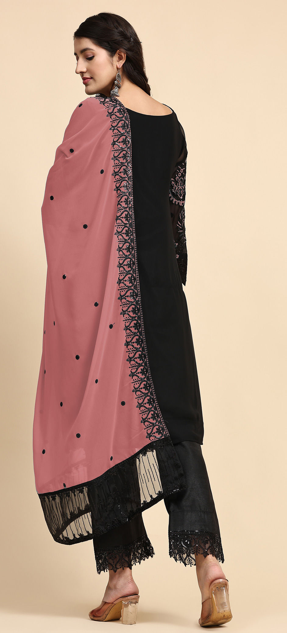 Black Faux Georgette Salwar Kameez Pant main image 0