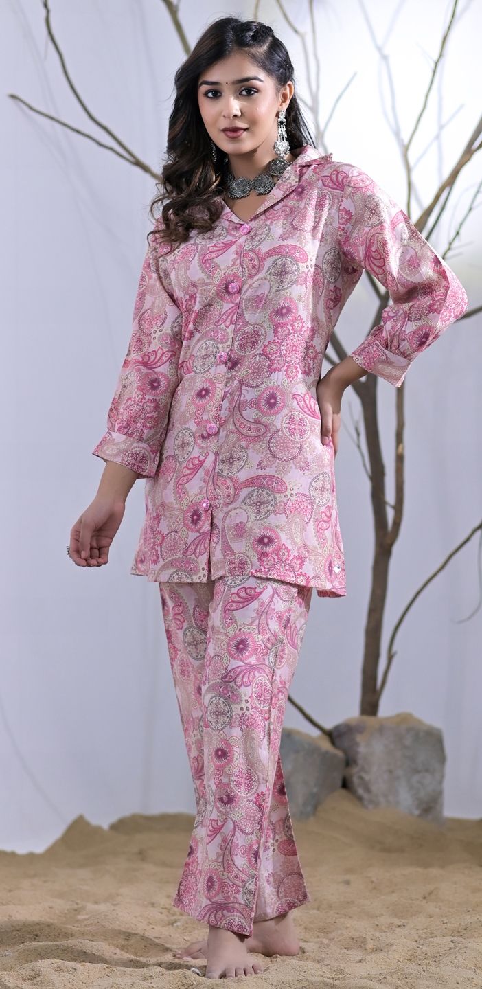 Pink Multi Digital Printed Muslin Co-ord set