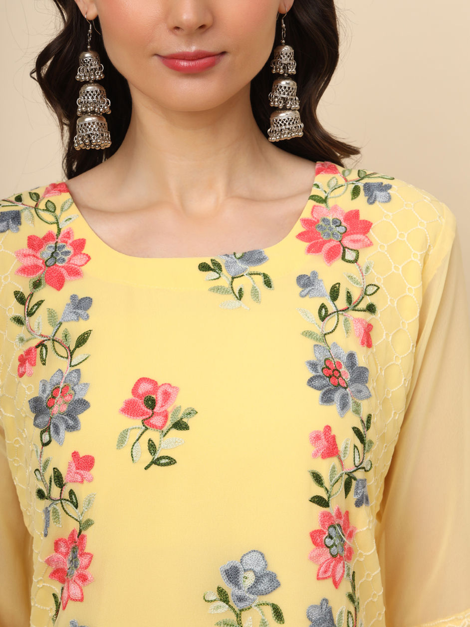 Yellow Georgette Kurti Set main image 0