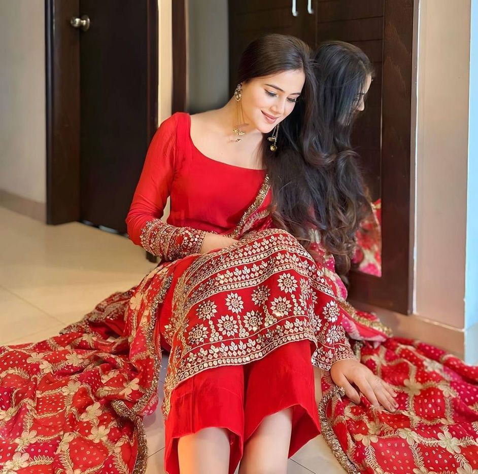 Maroon Sharara style Salwar Kameez Faux Georgette