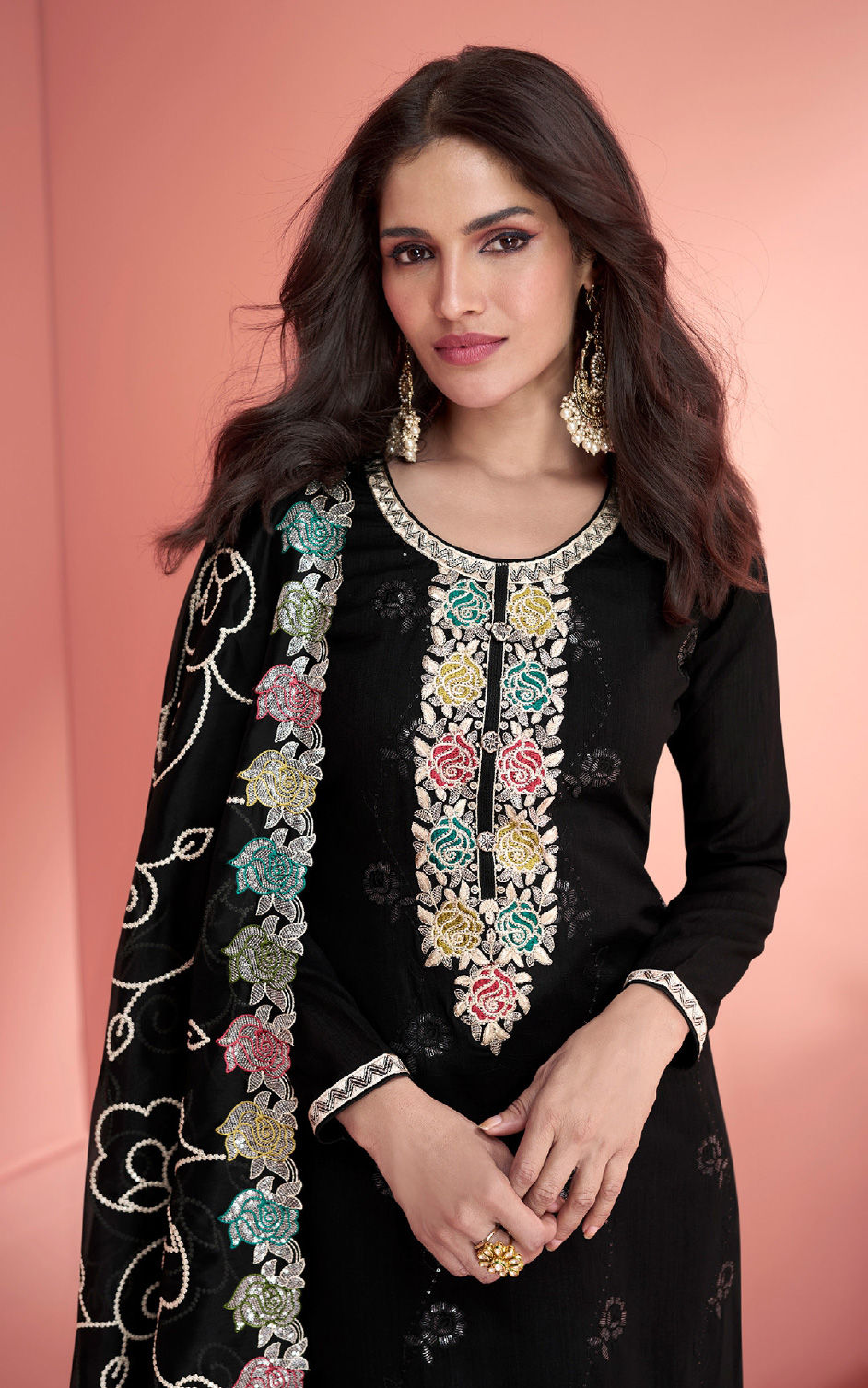 Engagement Festive Reception Black And Grey Color Silk Fabric Salwar Kameez 1933772 0410