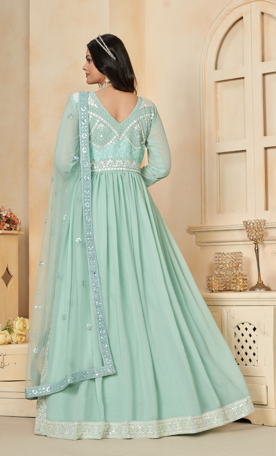 Navy Blue Designer Faux Georgette LCD Stone Work Gown Set main image 1