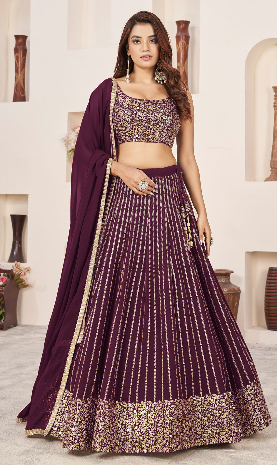 georgette-festive-lehenga-red-maroon-with-sequence-work