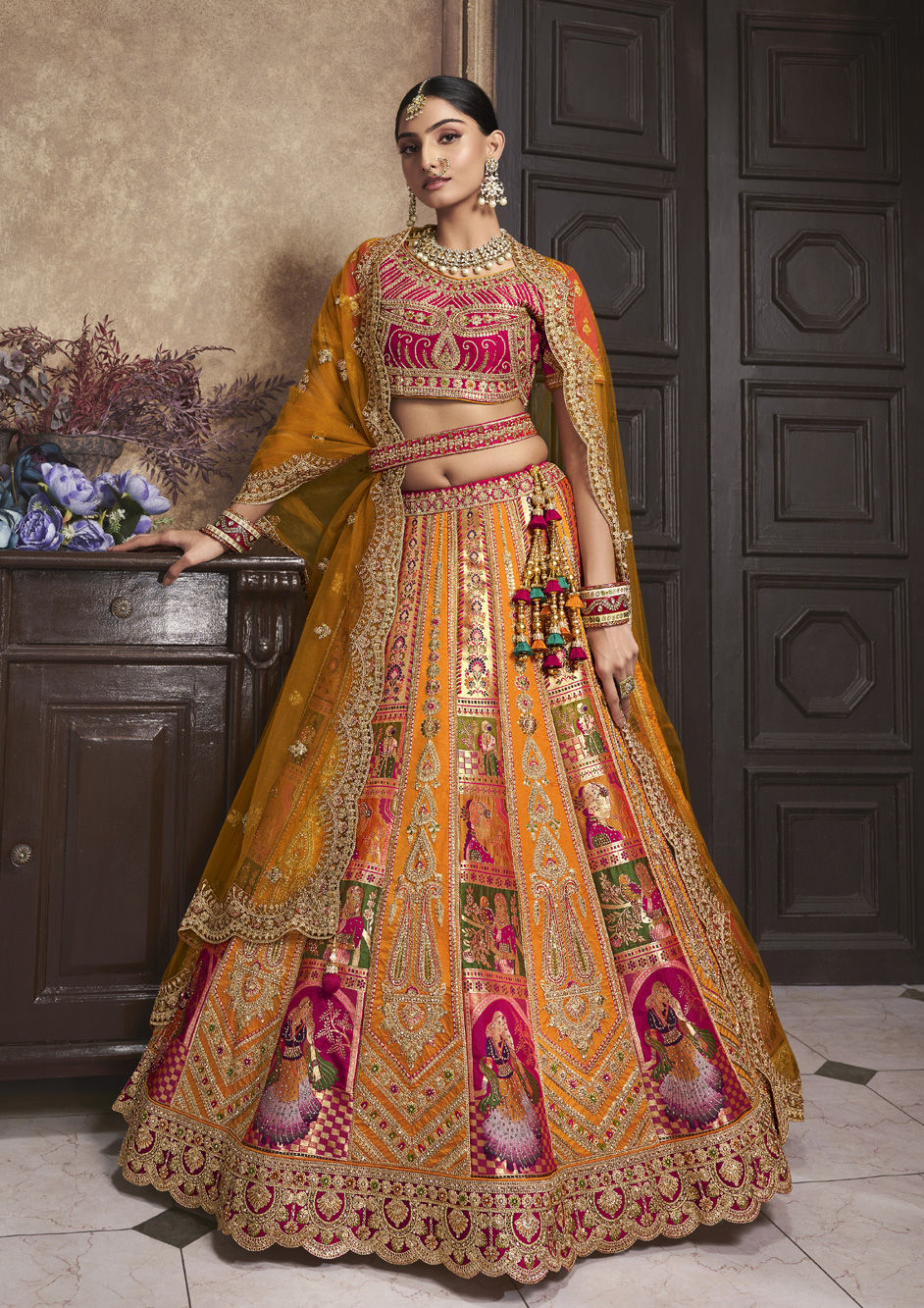 Bridal, Engagement, Wedding Yellow color Silk fabric Lehenga : 1940996