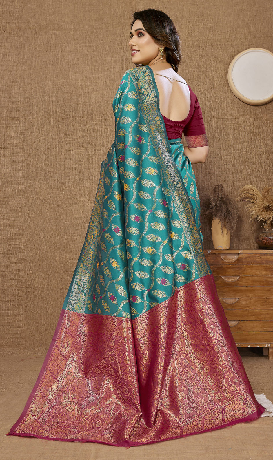 Women Party Wear Designer Blue Color Banarasi Silk Saree Collection