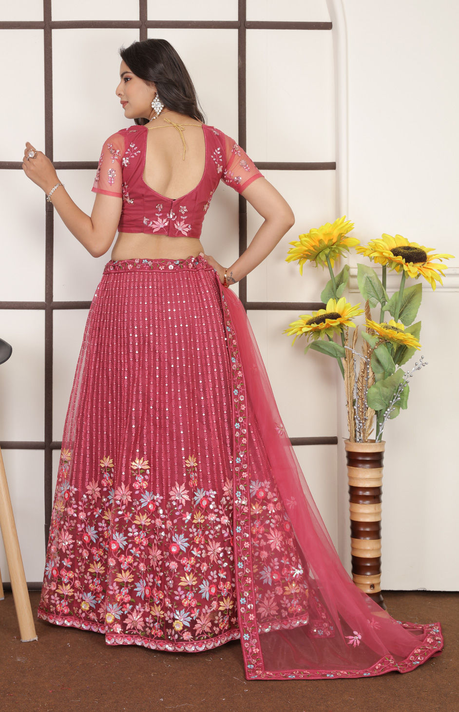 Radiant Red Bridal Net Lehenga main image 1