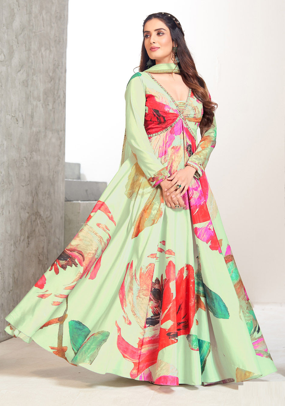 ball-design-silk-party-wear-gown-green-with-printed-work