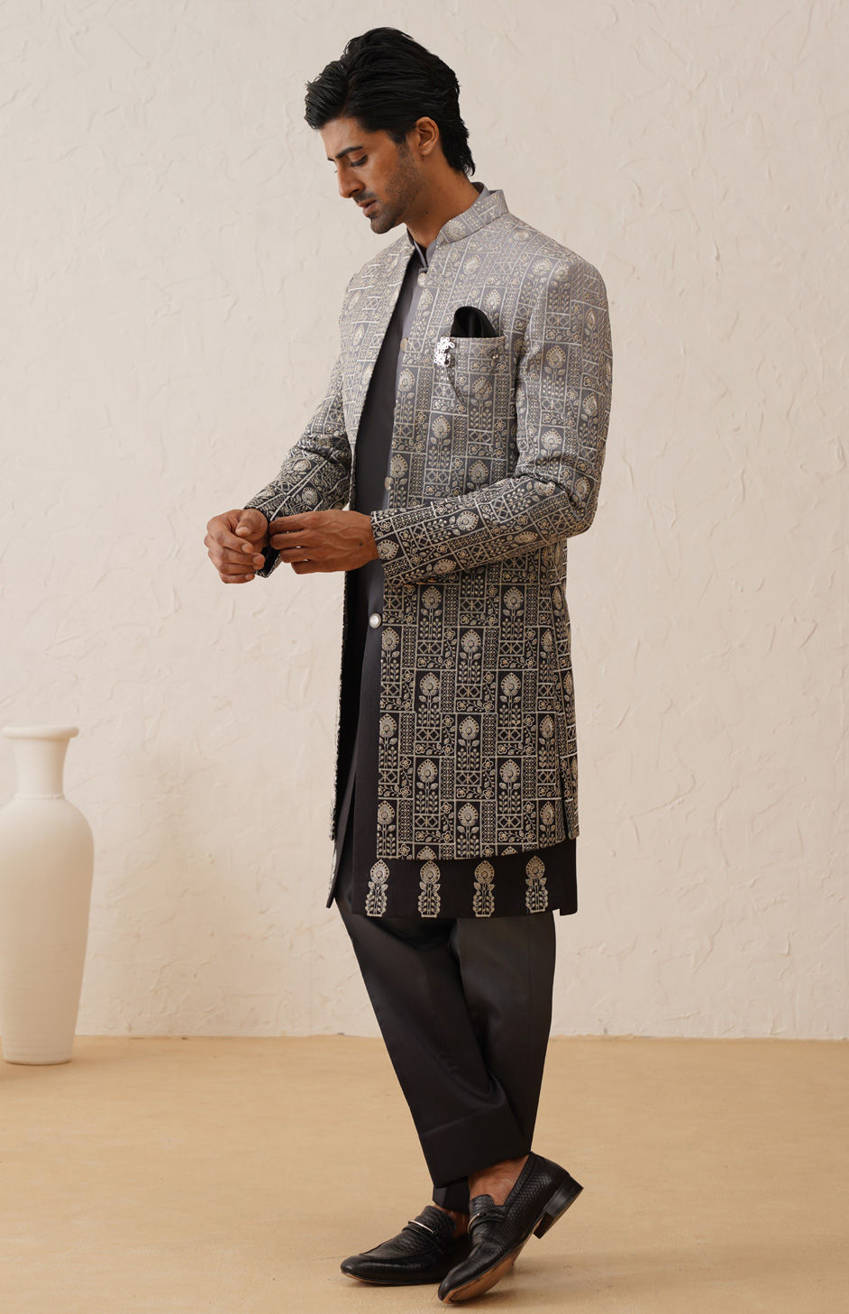 Black Cotton Silk Party Wear Indo-Western Co-Ords Set