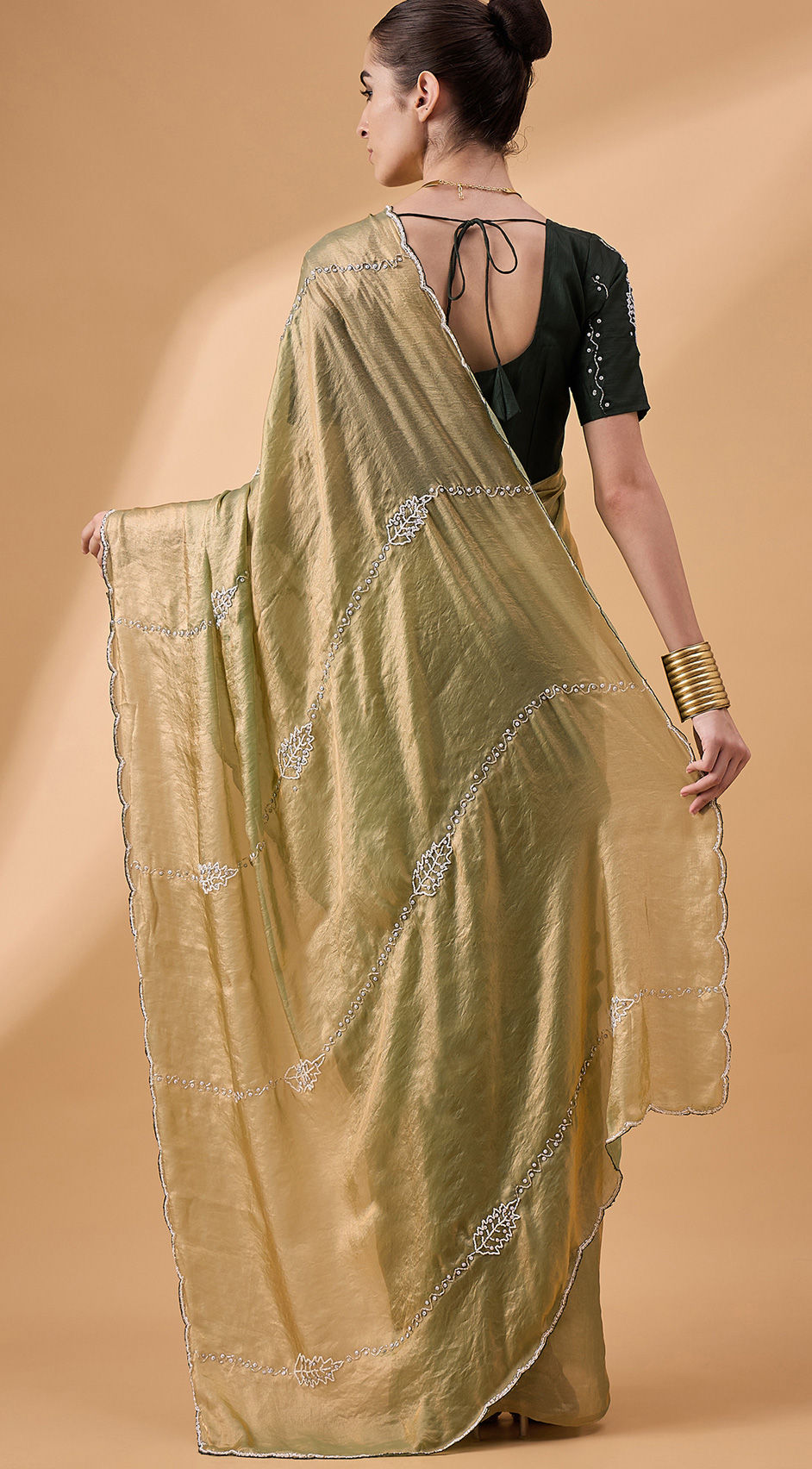 Green Multicolour Muslin Saree main image 1