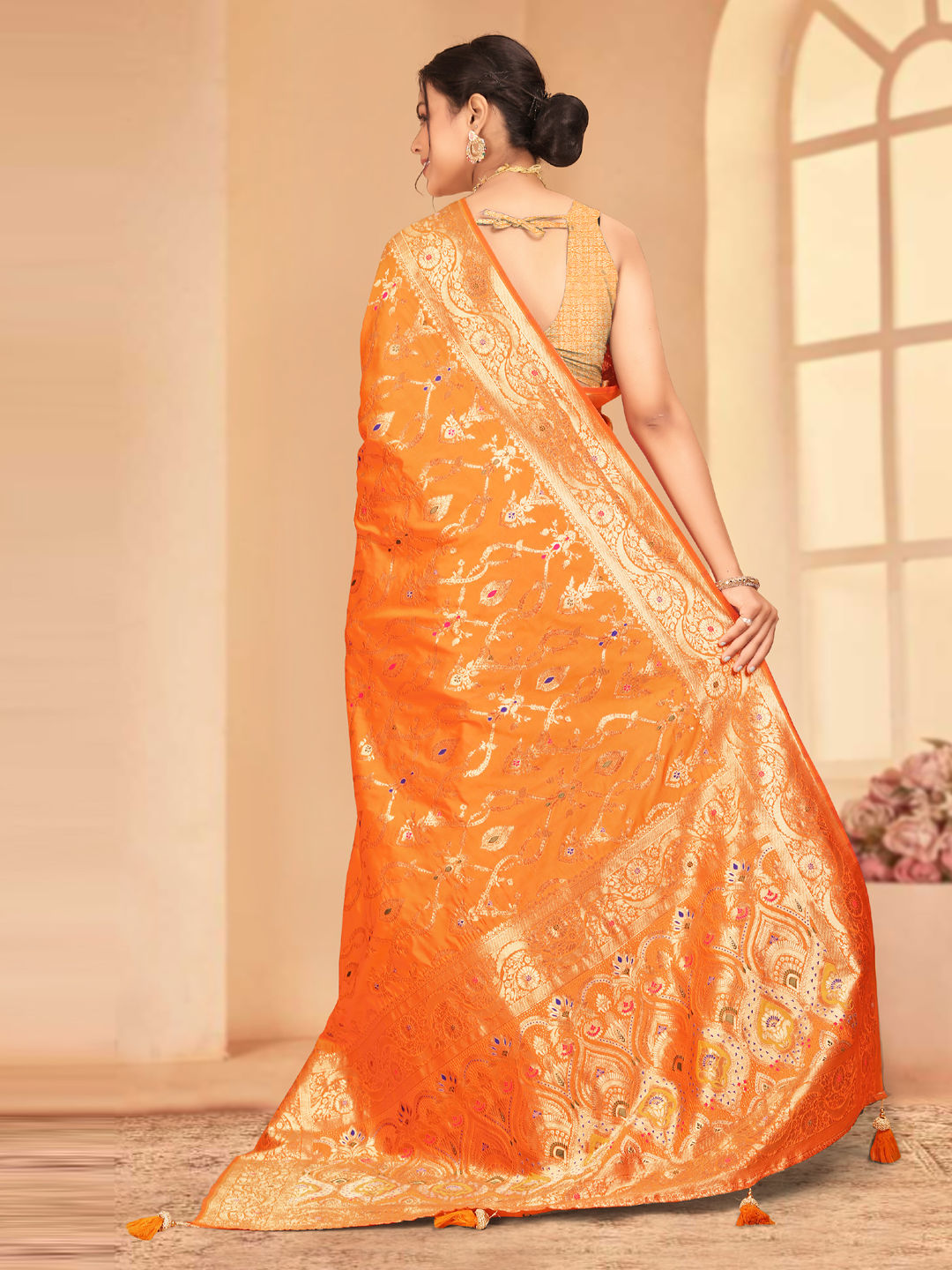 Festive Traditional Orange Color Banarasi Silk Fabric Saree 1952765 4476