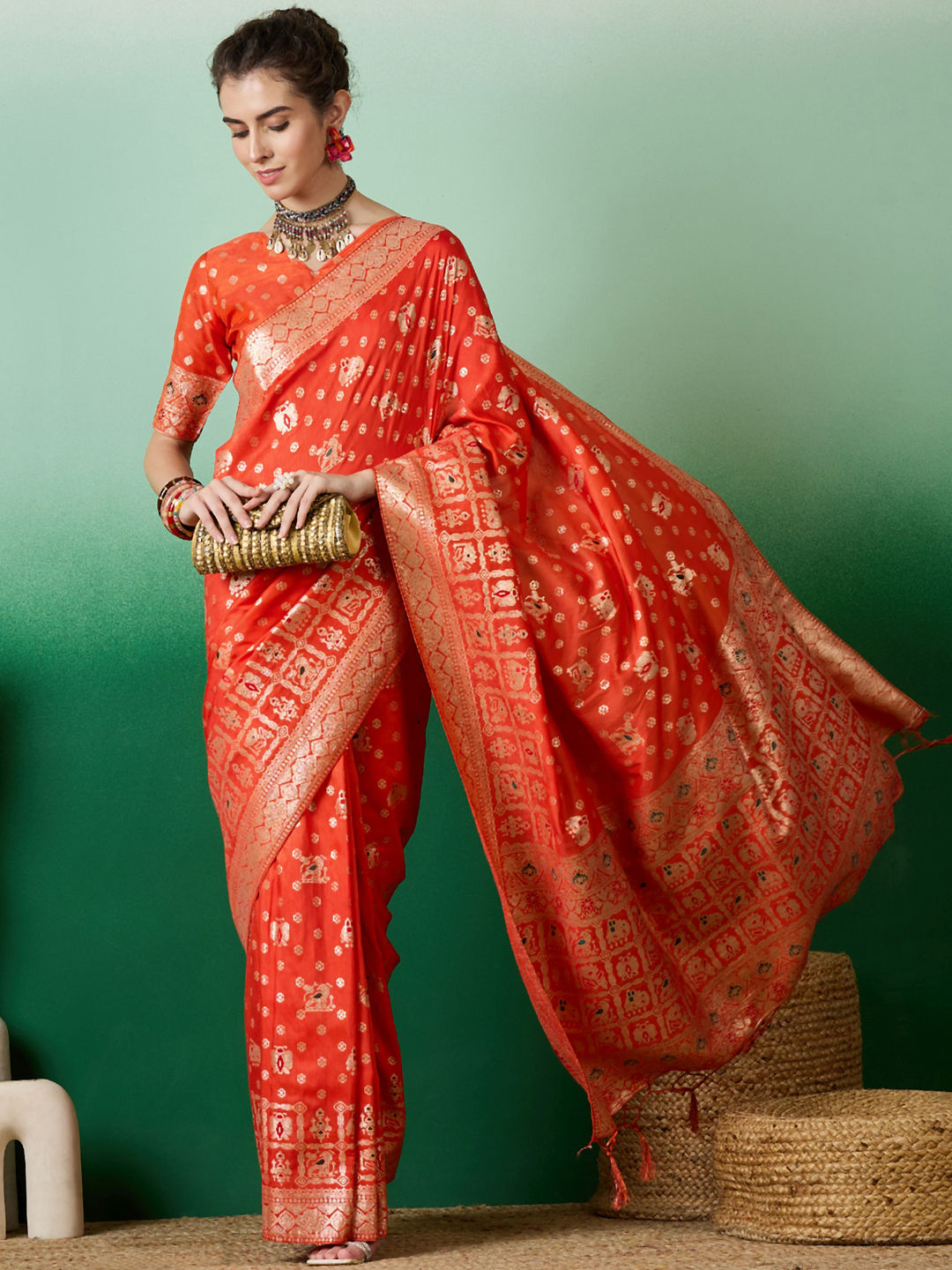 Party Wear Traditional Orange Color Art Silk Fabric Saree 1953848 7980