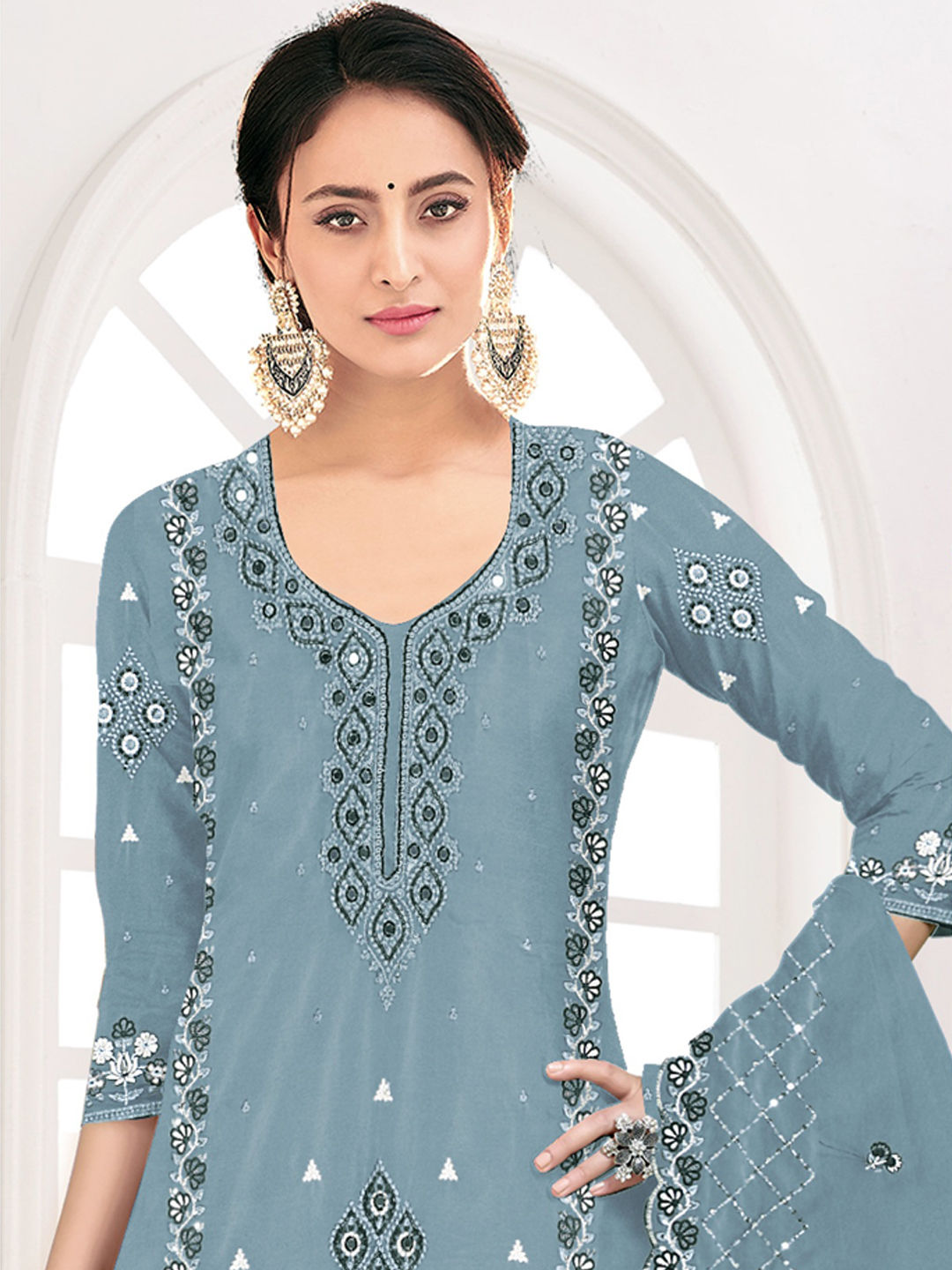 Black Faux Georgette Salwar Kameez Pant main image 1