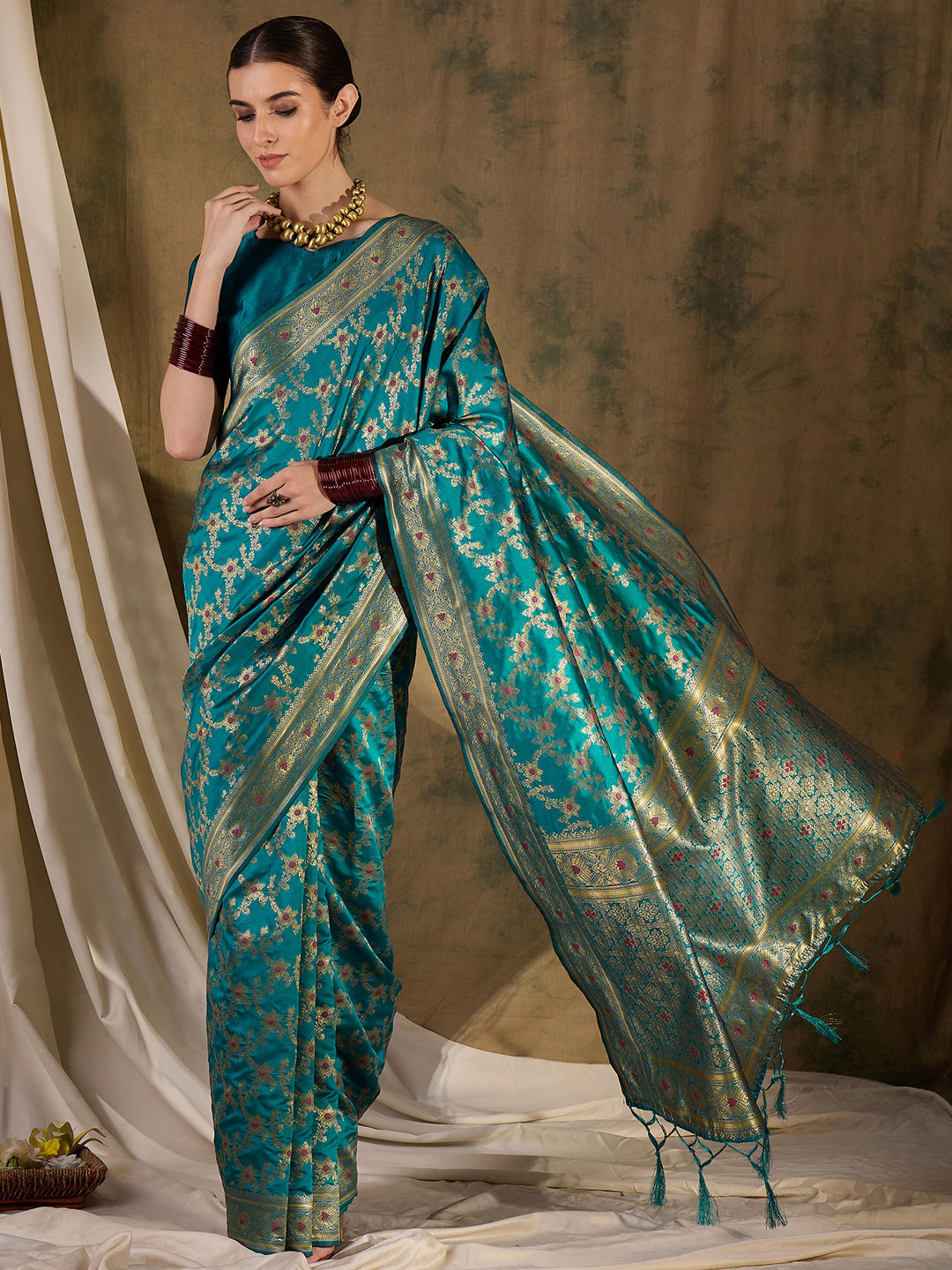 Party Wear, Traditional Blue Color Banarasi Silk Fabric Saree : 1954227