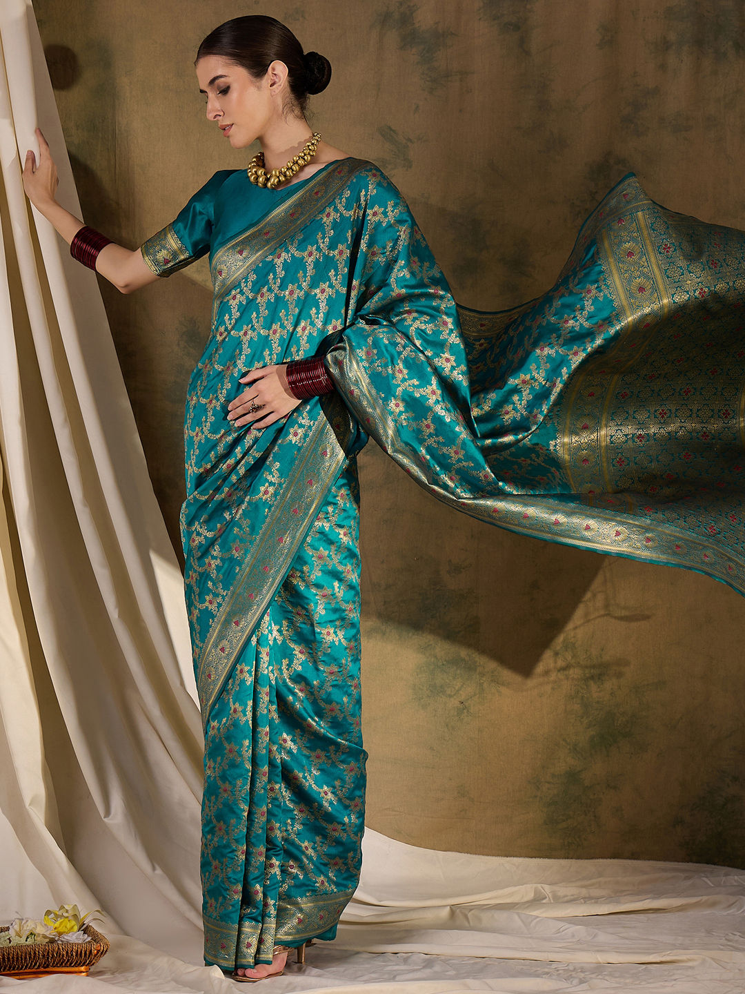 Blue & Multi  Colored Banarasi Silk Woven Party Wear Saree main image 0