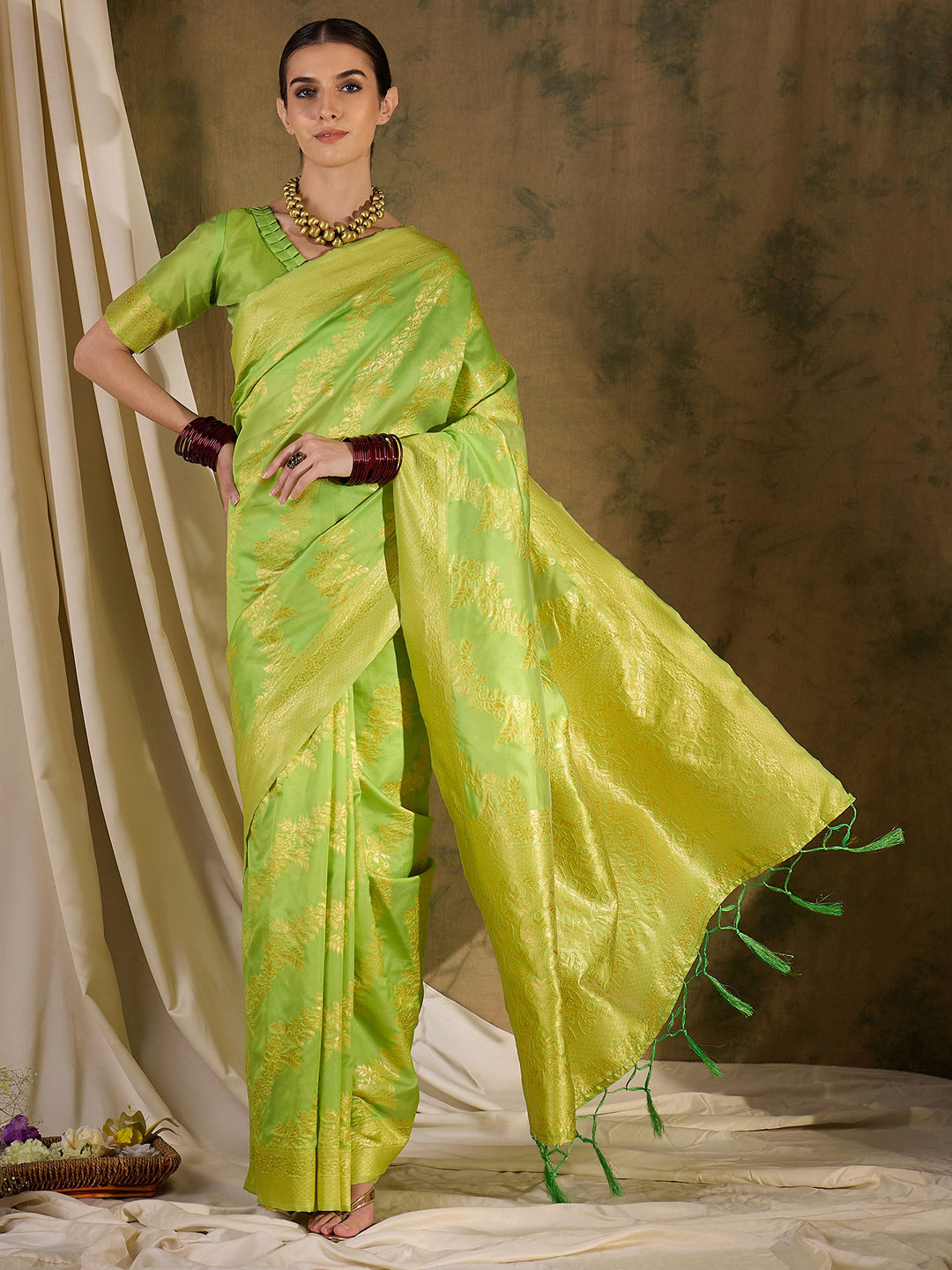 Green & Purple Banarasi Silk Traditional Saree