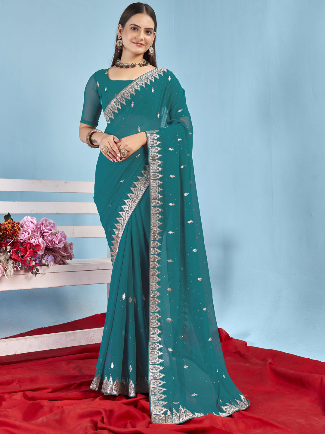 Festive, Reception Blue color Georgette fabric Saree : 1954765