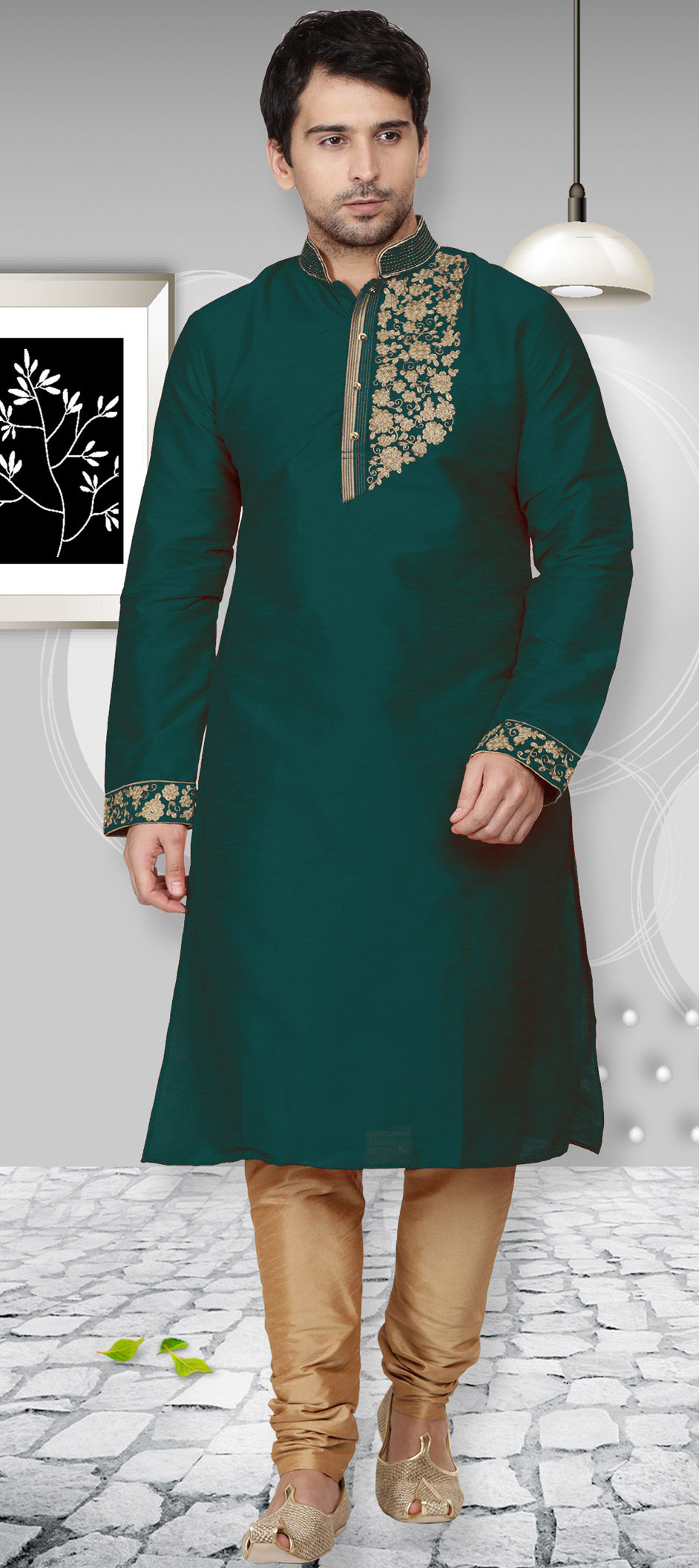 Green Pea Kurta Dupion Raw Silk Pant main image 1