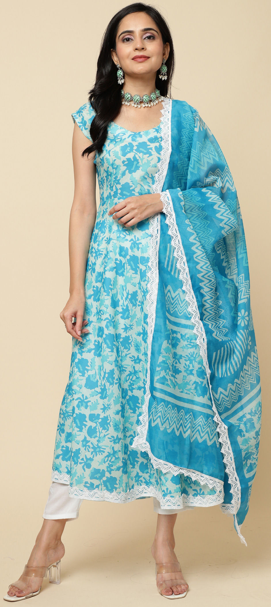 Exclusive Blue Cotton Salwar Kameez Dress Material with Kota Dupatta BPK14 main image 0