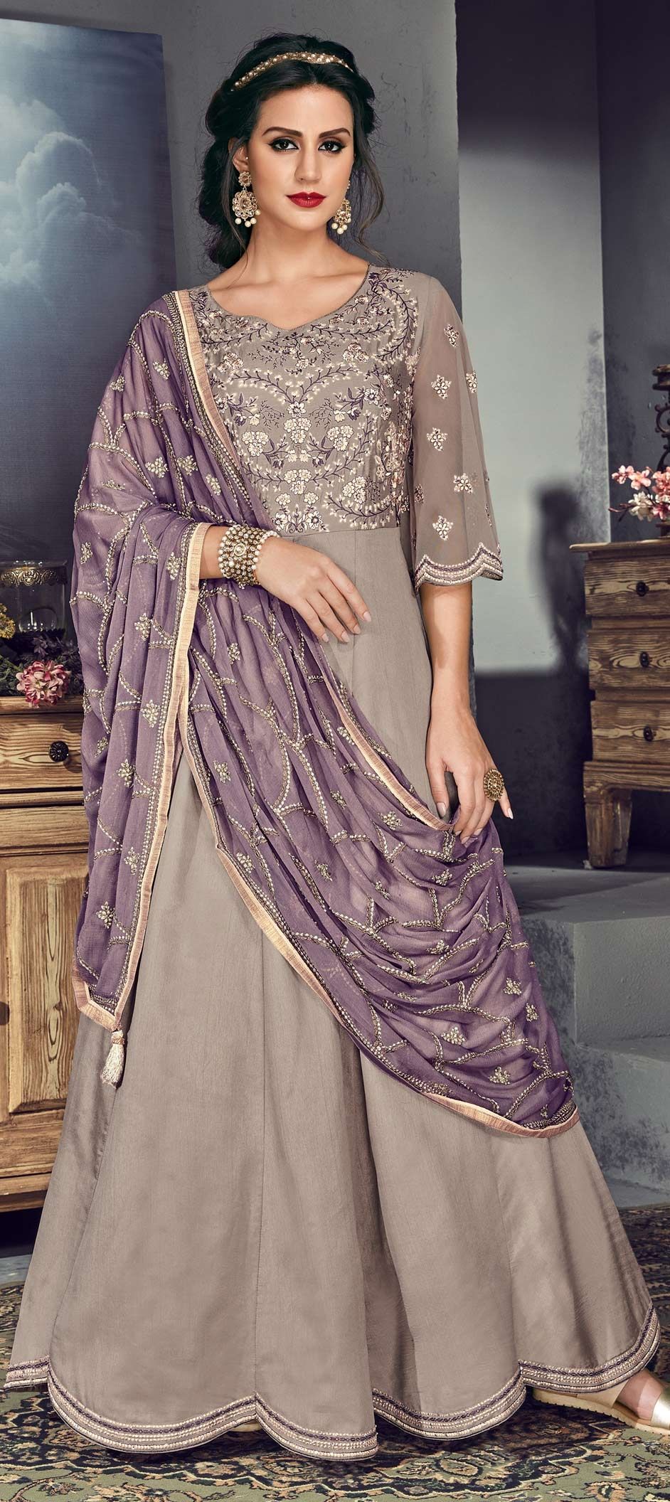 tussar-silk-party-wear-salwar-kameez-brown-with-embroidered