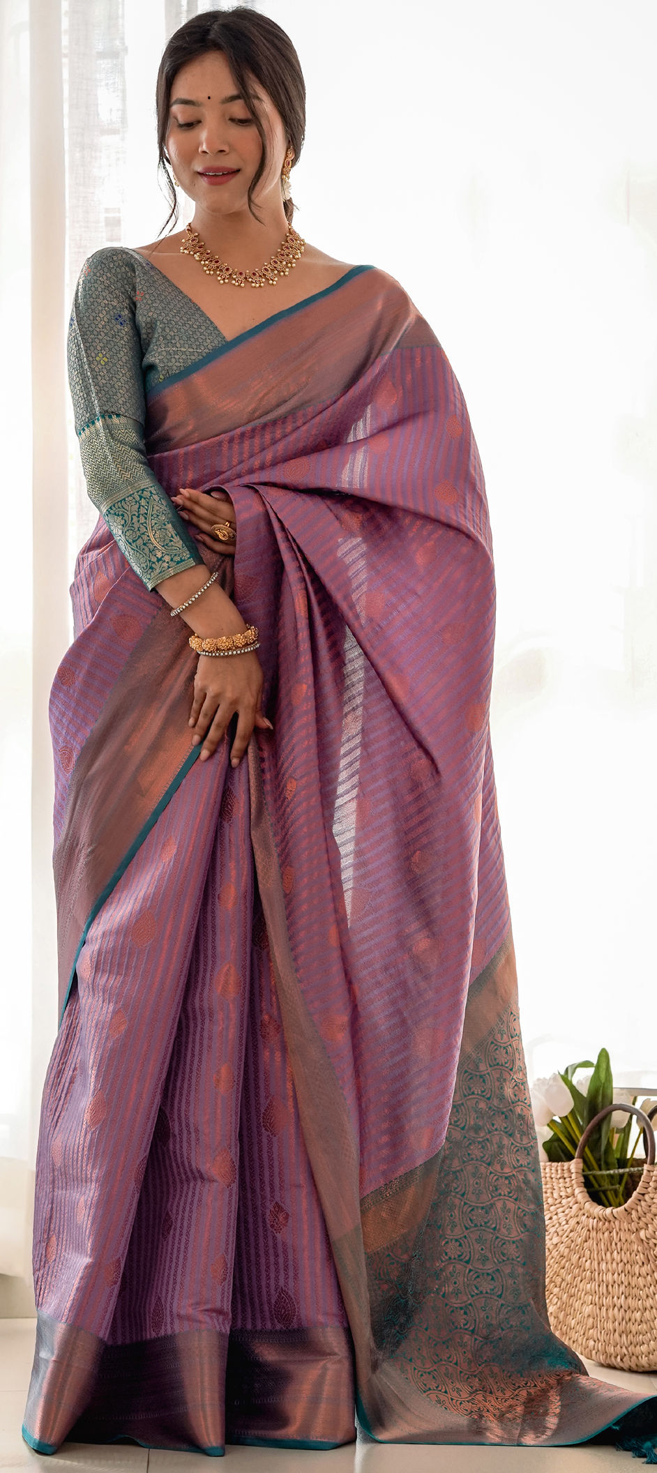 Festive, Traditional Purple and Violet color Kanjeevaram Silk fabric ...