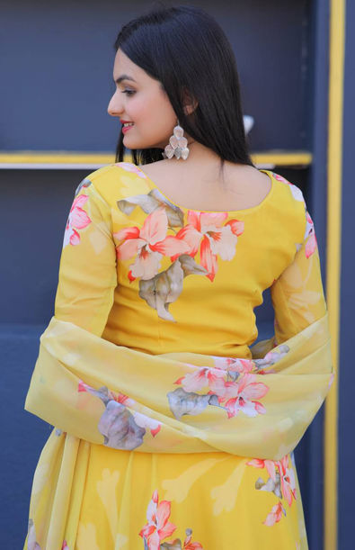 Yellow Multicolor Digital Foil Printed Ready to Wear Gown