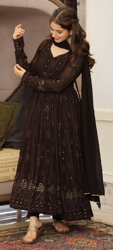 Festive, Party Wear, Reception Black and Grey color Faux Georgette ...