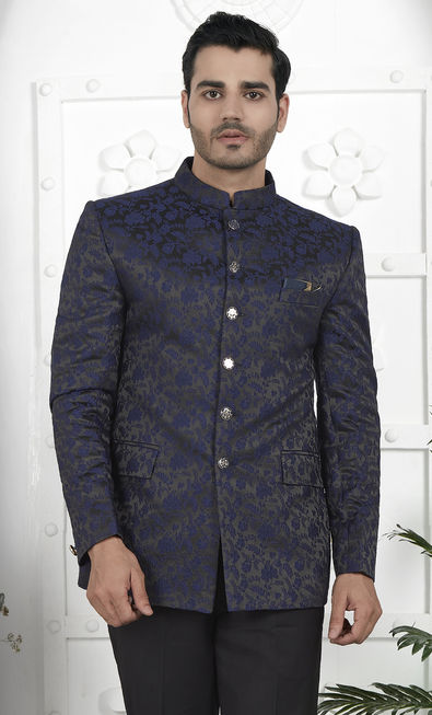 Party Wear Blue color Jacquard fabric Nehru Jacket : 1926095