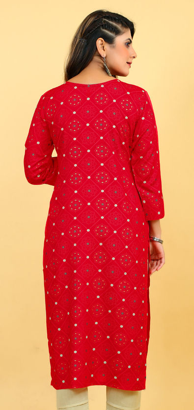 Women Maroon Solid Rayon Kurti With Mirror Work & Sequins