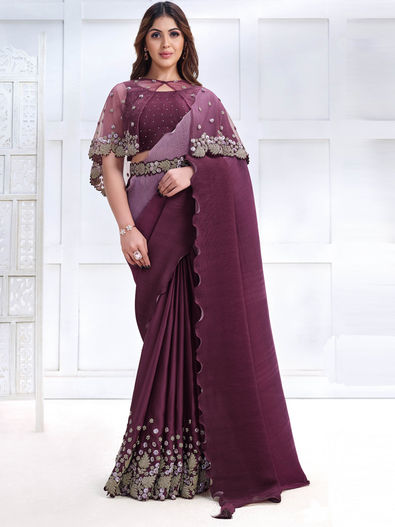 Bridal, Traditional, Wedding Purple and Violet color Satin Silk fabric ...