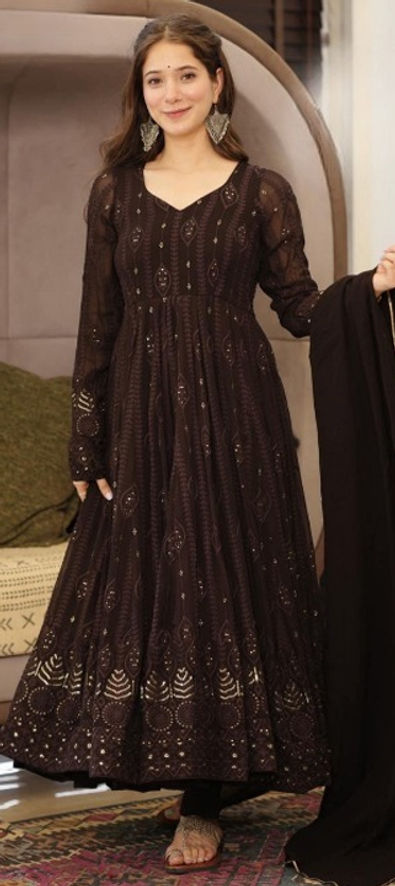 Festive, Party Wear, Reception Black and Grey color Faux Georgette ...