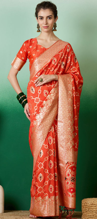 Party Wear Traditional Orange Color Art Silk Fabric Saree 1953861 9651