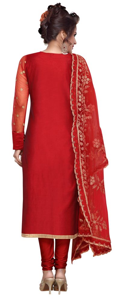 Casual Party Wear Red And Maroon Color Chanderi Silk Fabric Salwar Kameez