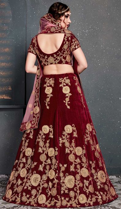 Wine Bridal Wedding Lehenga Choli In Net Velvet SFZ132744 – Siya Fashions