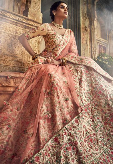 Silk bridal lehenga choli in Brown colour 1013