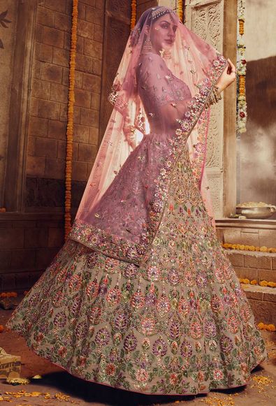 Silk Bridal Lehenga in Regal Red, Brown, and Maroon with Ethereal Orga –  Bhasin Bros