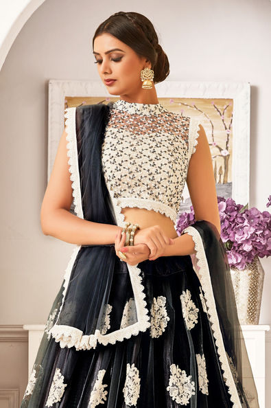 Buy Scakhi Cream Silk Fusion Printed Lehenga with Blouse & Cape (Set of 3)  online