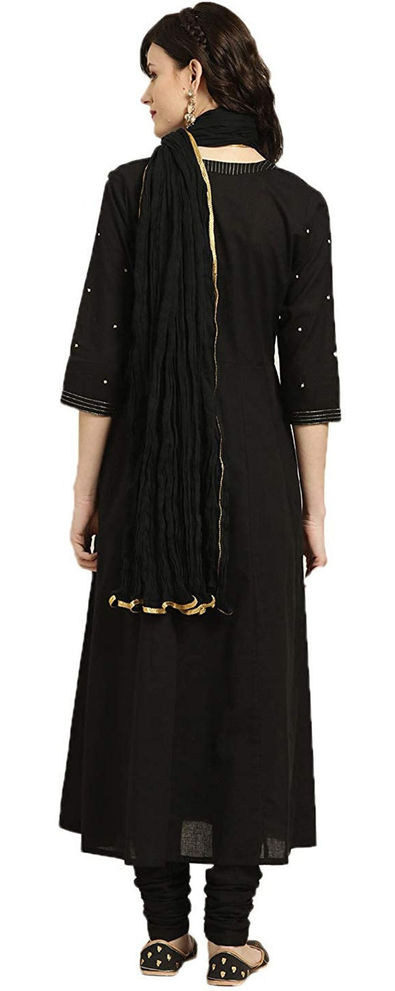 Georgette Plain Anarkali Suit In Black Color With Dupatta