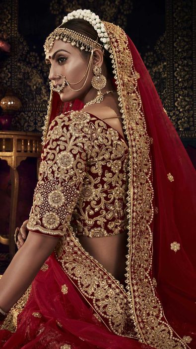 Maroon velvet lehenga and white sherwani – Ricco India