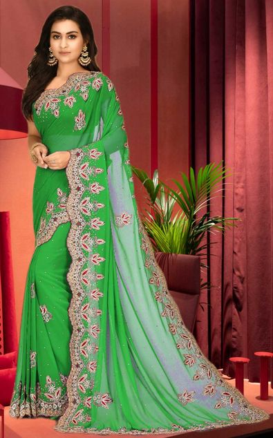 Buy Super Pista Green Color Wedding Wear Lichi Soft Silk All Over Jacquard  Work Saree Blouse | Lehenga-Saree