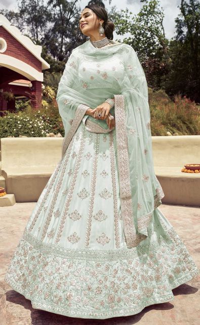 Exclusive Pretty Sea Green Color Crepe Fabric Thread Embroidered Sange |  Bridal lehenga choli, Lehenga choli online, Latest lehenga designs