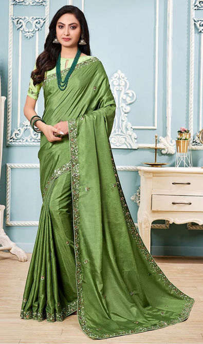 Green Art Silk Saree With Embroidered Blouse Latest 4783SR15