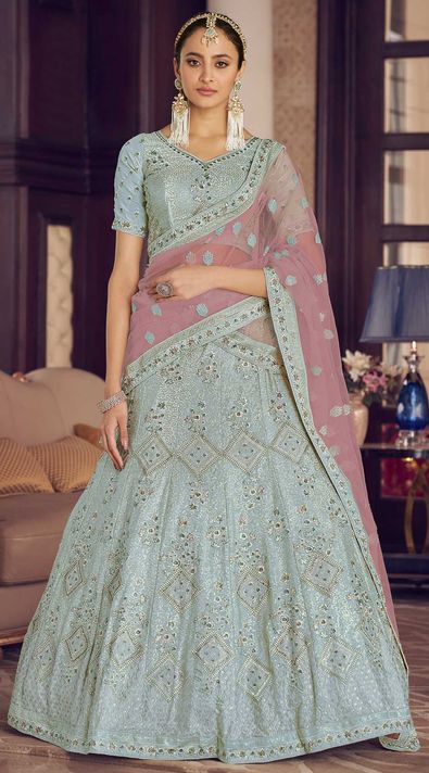 Viscose Fabric Beige Color Wedding Wear 3 Piece Lehenga Choli With Emb |  Bridal lehenga choli, Lehenga choli, Designer lehenga choli