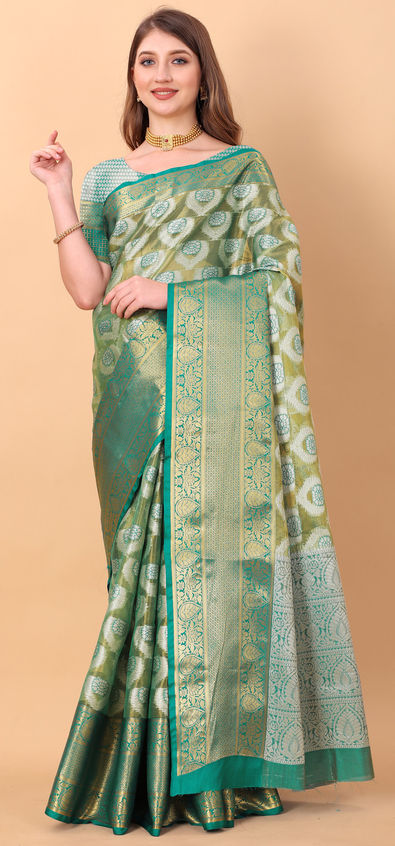 Rama Color Bandhani paithani Soft Silk Saree – Ennayou.com